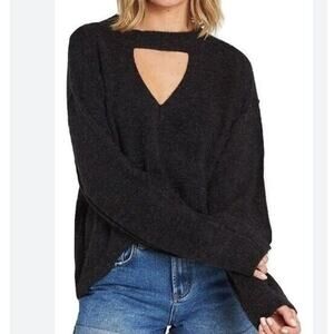 Billabong Sweater Women's M Black Without a Crew Keyhole Cut Out Knit Wool Blend